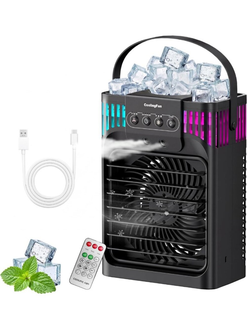 Compact Portable Air Cooler Fan - 3 Speeds, 3 Mist Settings, 1200ML, Quiet for
